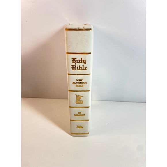 Vtg 1976 Holy Bible Memorial Edition New American Leather Illustrated White Gold - Picture 6 of 11